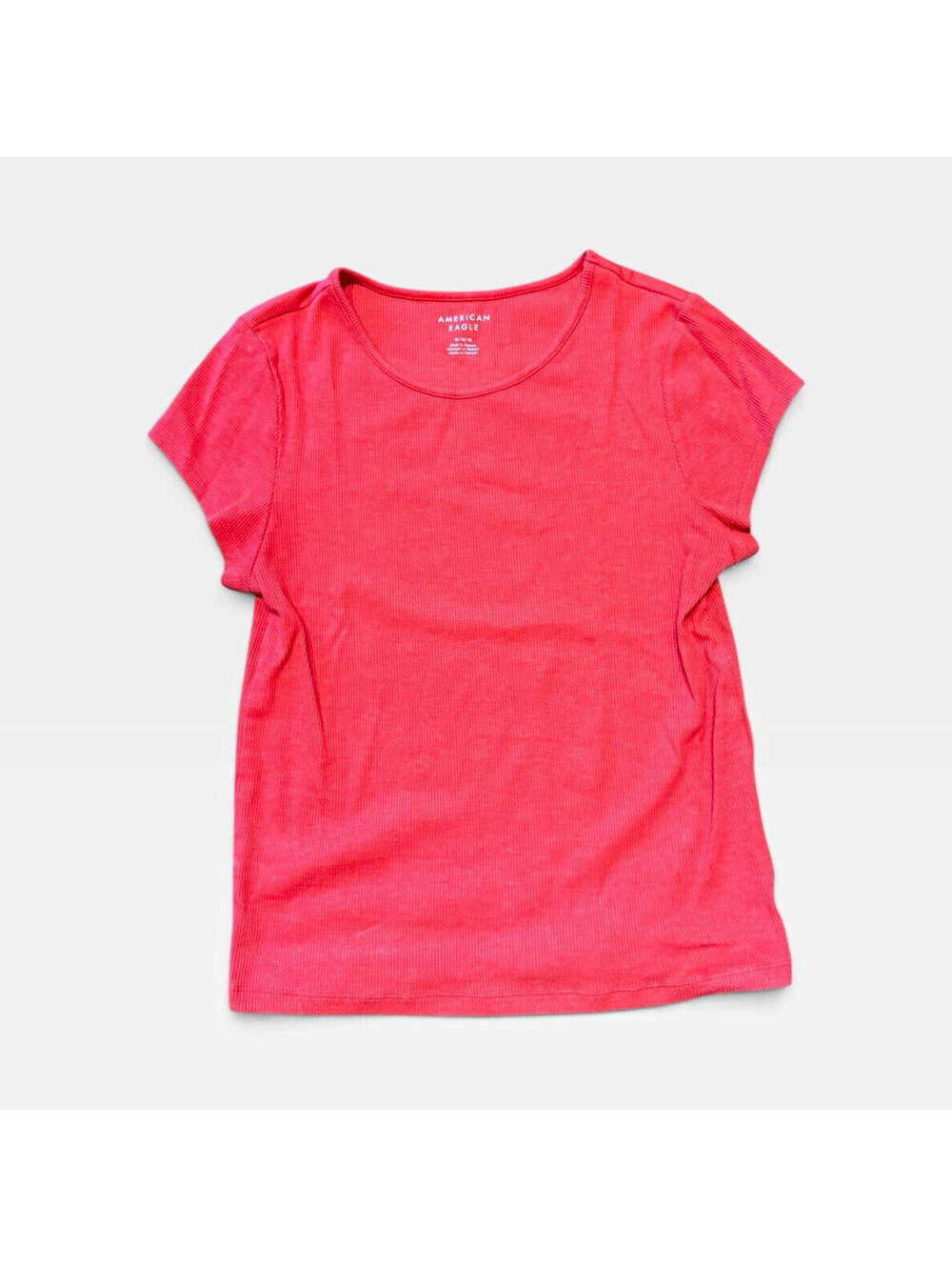 American Eagle Pink Ribbed Knit Scoop Neck Cap Sleeve Women's T-Shirt M